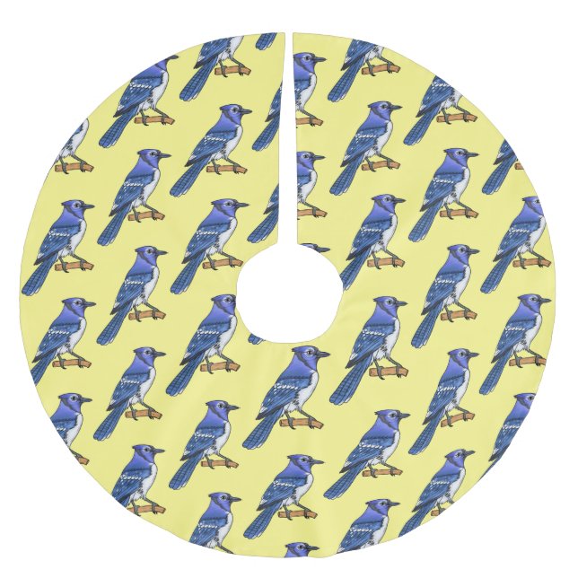 Blue jay bird cartoon illustration  brushed polyester tree skirt (Front)