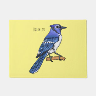 Blue jay bird cartoon illustration doormat