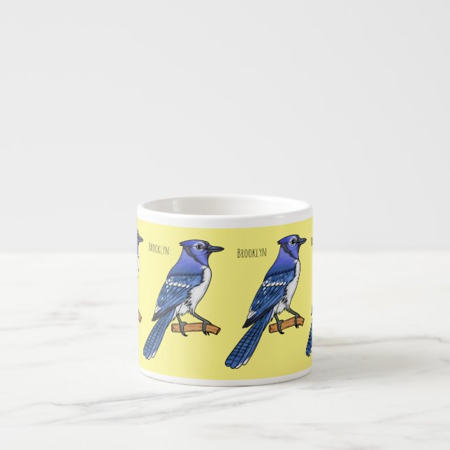 Blue jay bird cartoon illustration  espresso cup (Front)