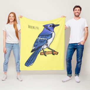 Blue jay bird cartoon illustration fleece blanket