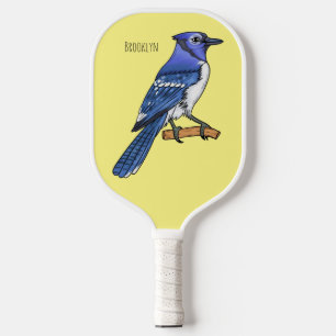 Blue jay bird cartoon illustration pickleball paddle