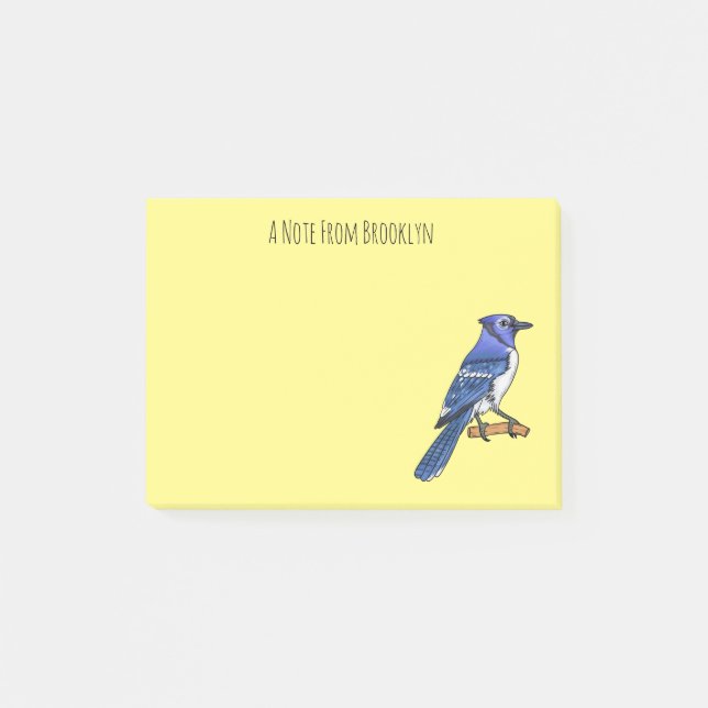 Blue jay bird cartoon illustration post-it notes (Front)
