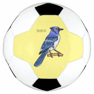 Blue jay bird cartoon illustration soccer ball