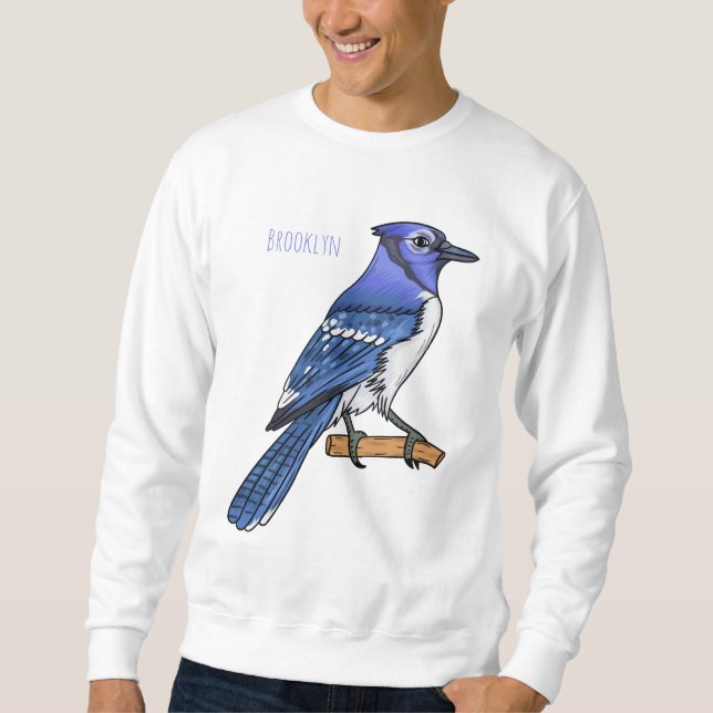 Blue jay bird cartoon illustration sweatshirt (Front)