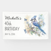 Blue Jay Bird Floral Springtime 40th Birthday Name