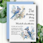 Blue Jay Bird Flowers Springtime 21st Birthday Invitation<br><div class="desc">21st birthday party invitation with paintings of beautiful Blue Jays sitting among blossoms in the branches of a tree. Contact me for assistance with your customisations or to request additional matching or coordinating Zazzle products for your celebration.</div>
