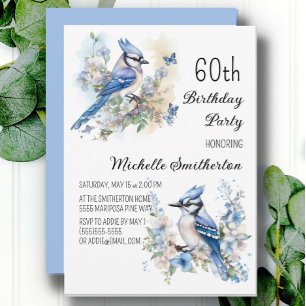 Blue Jay Bird Flowers Springtime 60th Birthday Invitation