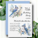 Blue Jay Bird Flowers Springtime 70th Birthday Invitation<br><div class="desc">70th birthday party invitation with paintings of beautiful Blue Jays sitting among blossoms in the branches of a tree. Contact me for assistance with your customisations or to request additional matching or coordinating Zazzle products for your celebration.</div>