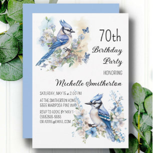Blue Jay Bird Flowers Springtime 70th Birthday Invitation