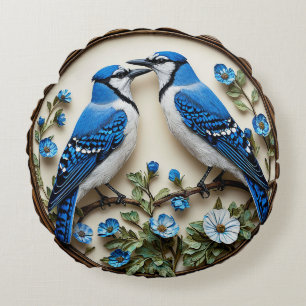 🌿 Blue Jay Bird Living Room Decor 🐦✨ Round Cushion