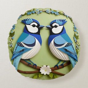 🕊️ Blue Jay Bird Nature Style Home Decor🌸 Round Cushion