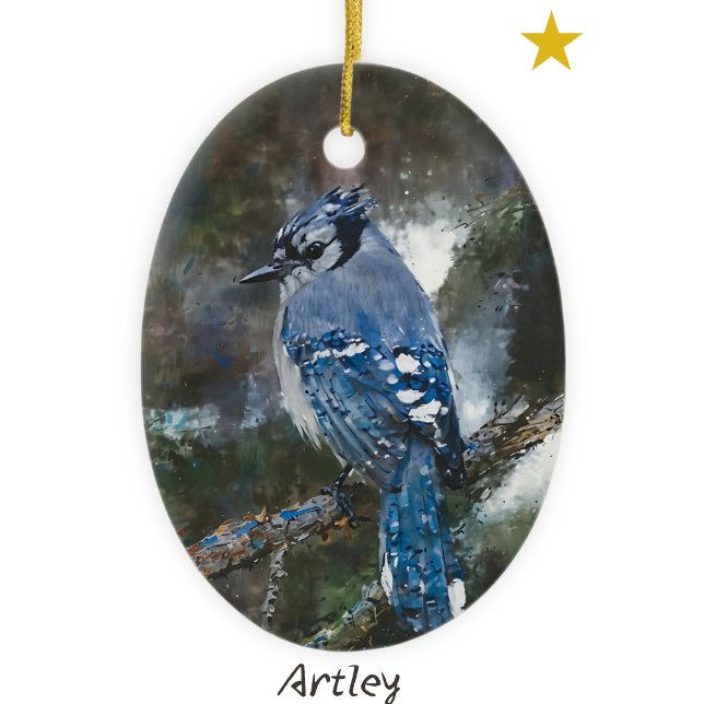 Blue Jay Bird Painting Custom Year Christmas Ceramic Tree Decoration (Creator Uploaded)