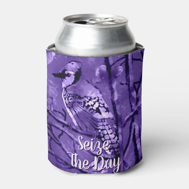 Blue Jay Bird Purple Abstract Art Personalised Can Cooler (Can Front)