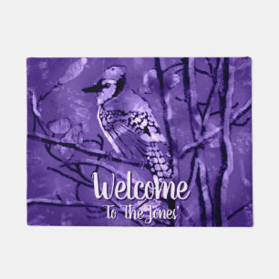 Blue Jay Bird Purple Abstract Art Personalised Doormat