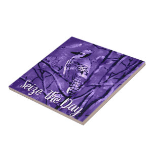Blue Jay Bird Purple Abstract Art Personalised Tile