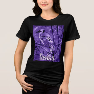 Blue Jay Bird Purple Abstract Art Personalised Tri-Blend Shirt