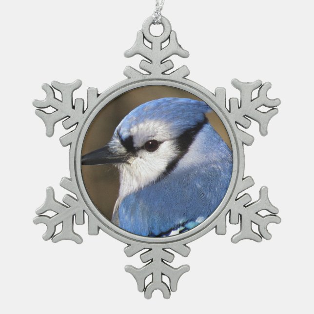 Blue Jay - Bird Snowflake Pewter Christmas Ornament (Front)