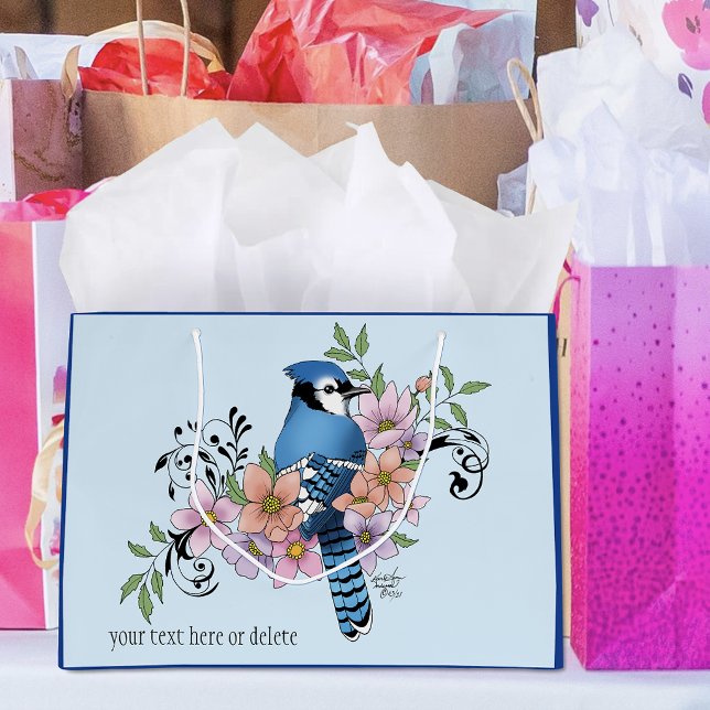 Blue Jay Bird Spring Flowers Nature Illustration Large Gift Bag (Creator Uploaded)