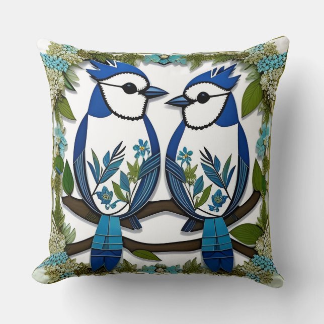 🐦 Blue Jay Bird Throw Pillow Nature Home Decor 🌿 (Front)
