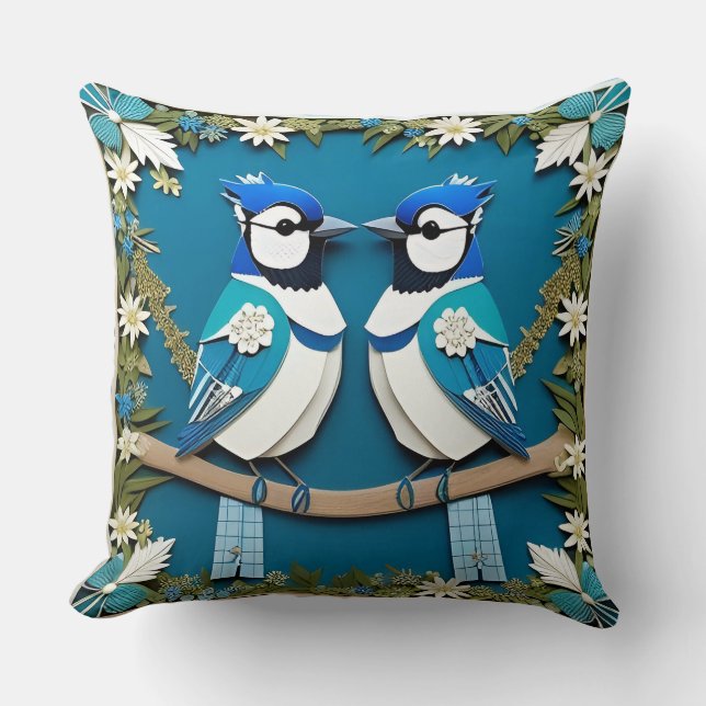 🌿 Blue Jay Bird  Wildlife Home Decor 🐦 Cushion (Front)