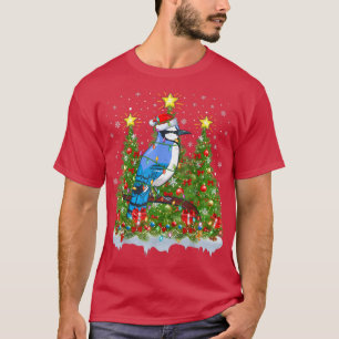 Blue Jay Bird Xmas Lights Santa Blue Jay Christmas T-Shirt