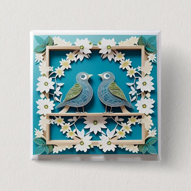 Blue Jay Birds Paper Art 15 Cm Square Badge (Front)