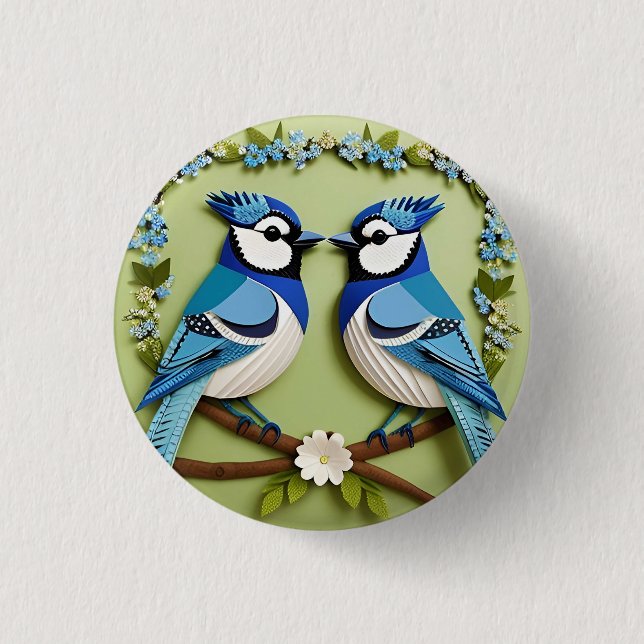 Blue Jay Birds Paper Art 3 Cm Round Badge (Front)