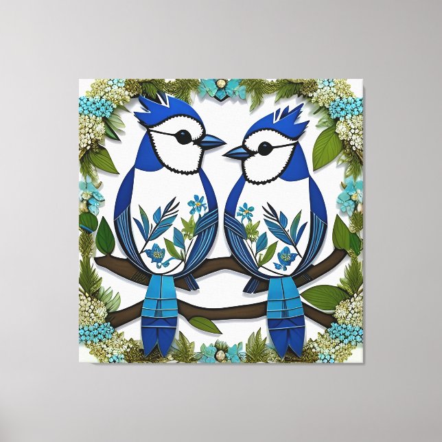 Blue Jay Birds Paper Art Canvas Print (Front)