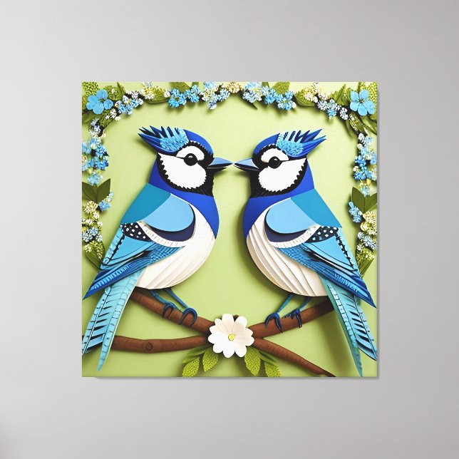 Blue Jay Birds Paper Art Canvas Print (Front)