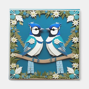Blue Jay Birds Paper Art for Nature Lovers Magnet