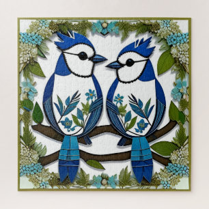 Blue Jay Birds Paper Art Jigsaw Puzzle