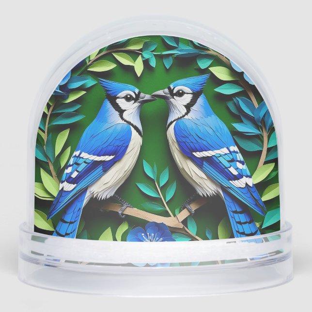 Blue Jay Birds Paper Art Snowglobe (Front)