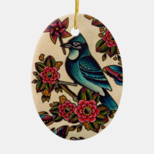 blue jay ceramic tree decoration