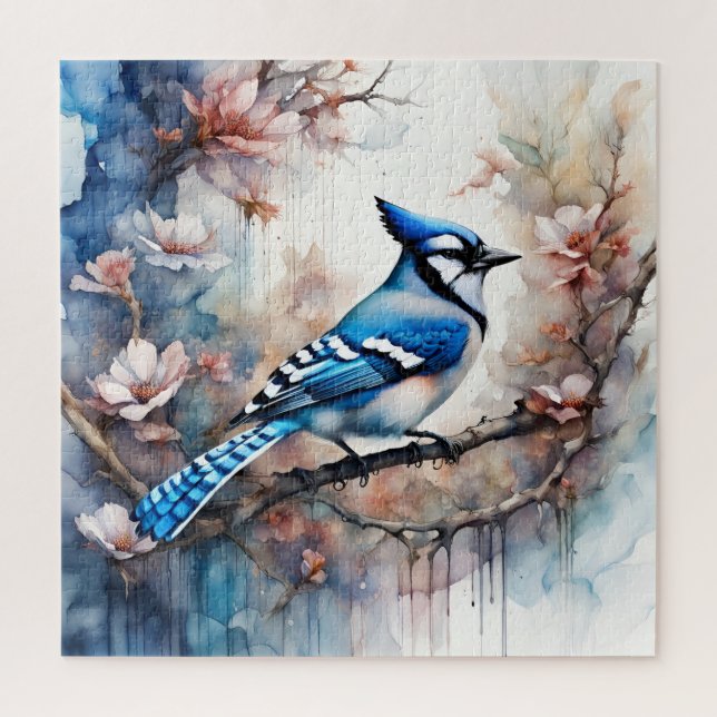 Blue Jay Cherry Blossoms watercolor Jigsaw Puzzle (Vertical)