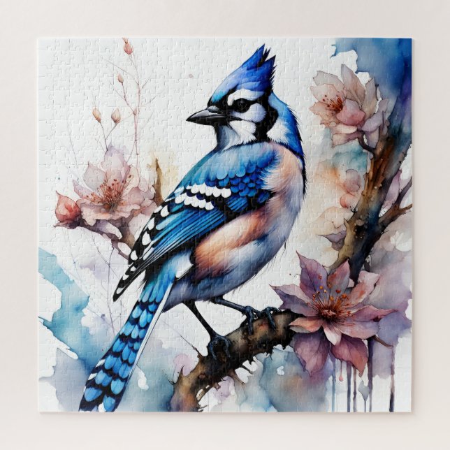 Blue Jay Cherry Blossoms watercolor Jigsaw Puzzle (Vertical)