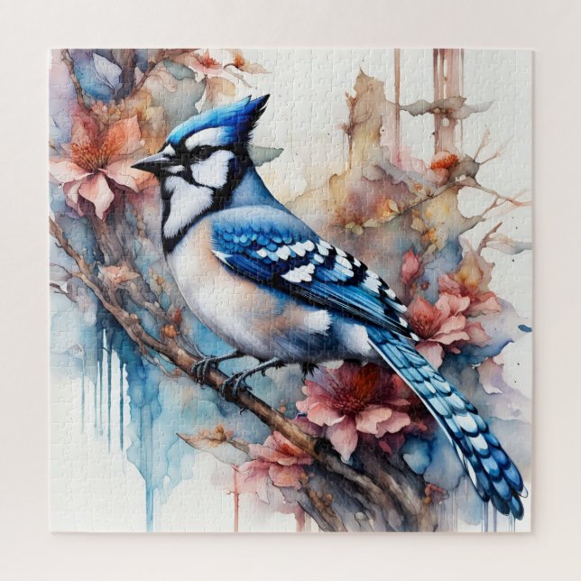 Blue Jay Cherry Blossoms watercolor Jigsaw Puzzle (Vertical)