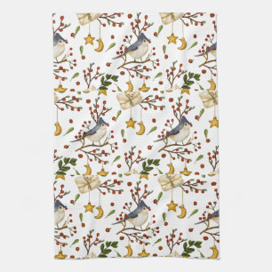 Blue Jay, Cookies, Red Berries,  Presents, Winter Tea Towel