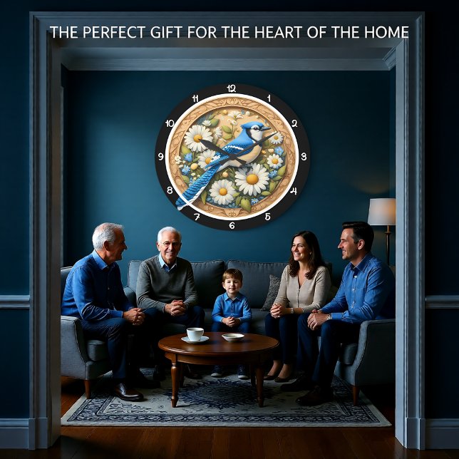 Blue Jay Daisy Heritage Large Clock (Creator Uploaded)