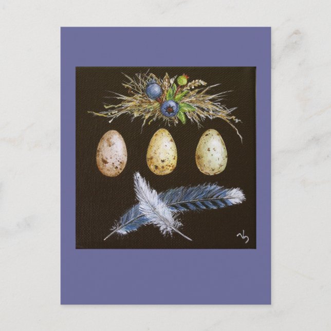 blue jay eggs with blueberries postcard (Front)