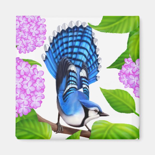 Blue Jay in Hydrangeas Bird Magnet (Front)