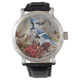Blue Jay in Nandina Heavenly Bamboo Watch