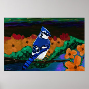 Blue Jay in Orange Flowers print