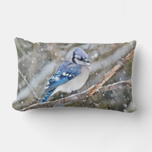 Blue Jay in Snowstorm Lumbar Cushion