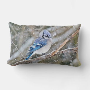Blue Jay in Snowstorm Lumbar Cushion