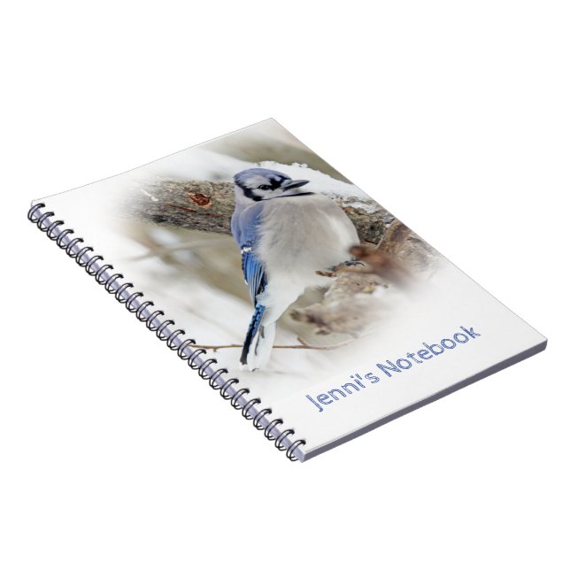Blue Jay in Winter Snow Spiral Notebook (Right Side)