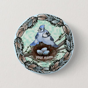 Blue Jay Nest 6 Cm Round Badge