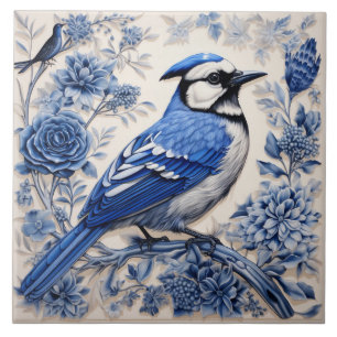 Blue Jay on Branch Tile