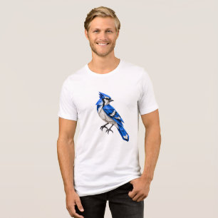 Blue Jay Origami Bird Minimal Paper Art Tri-Blend Shirt