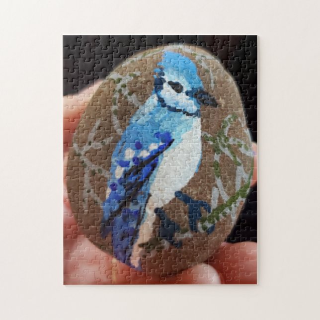 Blue Jay Painted Rock Jigsaw Puzzle (Vertical)