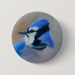 Blue Jay Painting - Original Bird Art 6 Cm Round Badge
